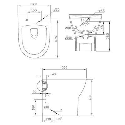 Aurora 2 in 1 Toilet Basin Combi Unit Back to Wall BTW Grey Gloss Space Saving 500mm