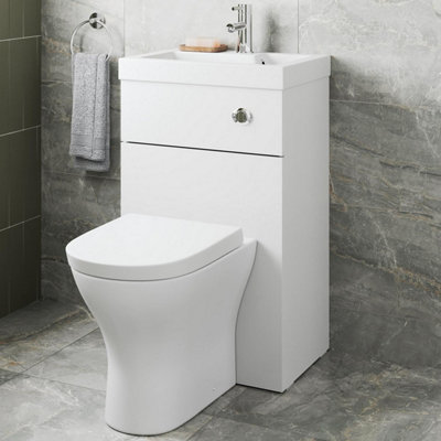 Aurora 2 in 1 Toilet Basin Combi Unit Back to Wall BTW White Gloss Space Saving 500mm
