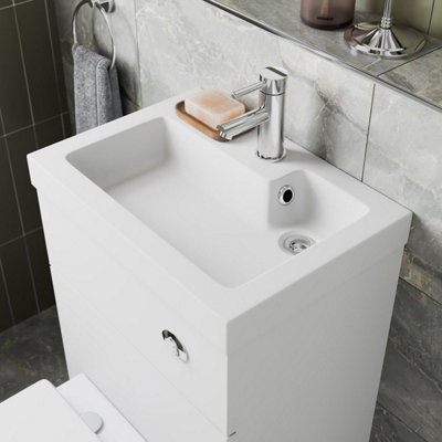 Aurora 2 in 1 Toilet Basin Combi Unit Back to Wall BTW White Gloss Space Saving 500mm