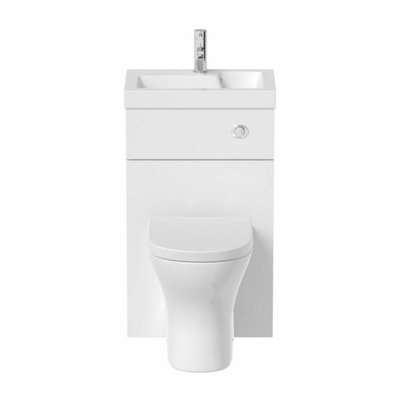 Aurora 2 in 1 Toilet Basin Combi Unit Back to Wall BTW White Gloss Space Saving 500mm