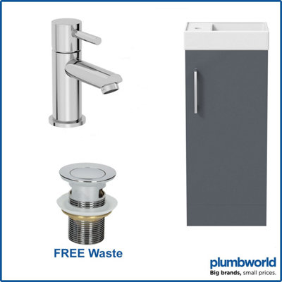 Aurora 400mm Bathroom Basin Sink Vanity Unit Furniture Grey Round Mixer Tap FREE Waste