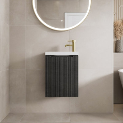 Aurora 400mm Bathroom Cloakroom Vanity Unit Basin Sink Wall Hung Storage Fluted Black
