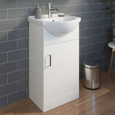 Aurora 450mm Bathroom Vanity Unit Floor Standing Basin Sink Single Tap Hole White Gloss