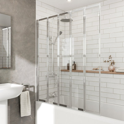 Aurora 5 Panel Folding Bath Shower Screen 1200mm Pivot Door 4mm Safety Glass Chrome