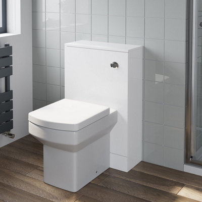 Aurora 500mm Bathroom Toilet Back To Wall Furniture Unit Square Pan S/Close Seat White
