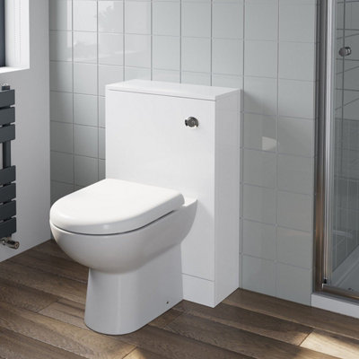 Aurora 500mm Bathroom Toilet Soft Close Seat Back To Wall BTW Furniture Unit Pan White