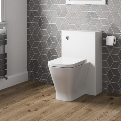 Aurora 500mm Bathroom Toilet Soft Close Seat Back To Wall Cistern Furniture Unit White