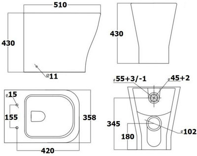 Aurora 500mm Bathroom Toilet Soft Close Seat Back To Wall Cistern Furniture Unit White