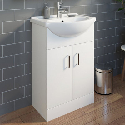 Aurora 550mm Bathroom Vanity Unit & Basin Sink Floorstanding Gloss White Tap and Waste