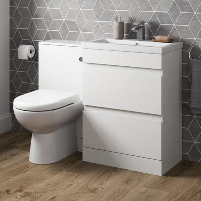Aurora 600mm Bathroom Drawer Vanity Unit Basin Toilet Soft Close Seat WC Gloss White