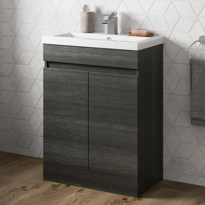Aurora 600mm Bathroom Vanity Unit Basin 2 Door Storage Cabinet Furniture Charcoal Grey