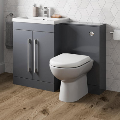 Aurora 600mm Bathroom Vanity Unit Basin Concealed Cistern Toilet WC Gloss Grey Modern