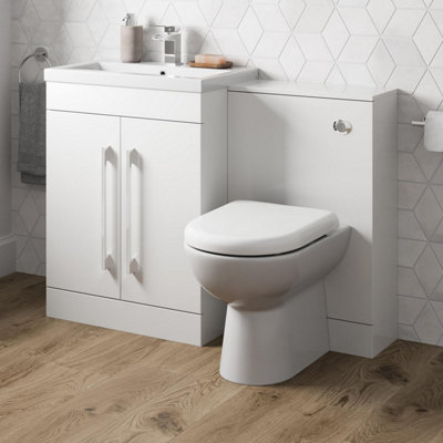 Aurora 600mm Bathroom Vanity Unit Basin Concealed Cistern Toilet WC Gloss White Modern