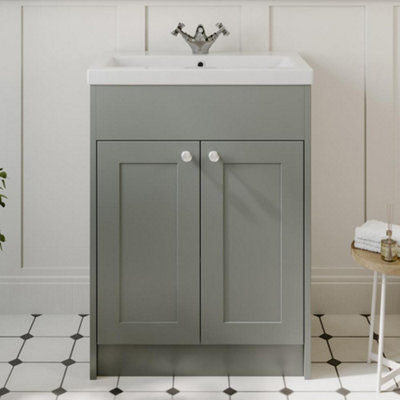 Aurora 600mm Bathroom Vanity Unit Basin Sink Storage Cabinet Furniture Grey Traditional