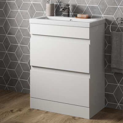 Aurora 600mm Bathroom Vanity Unit Basin Storage 2 Drawer Cabinet Furniture White Gloss