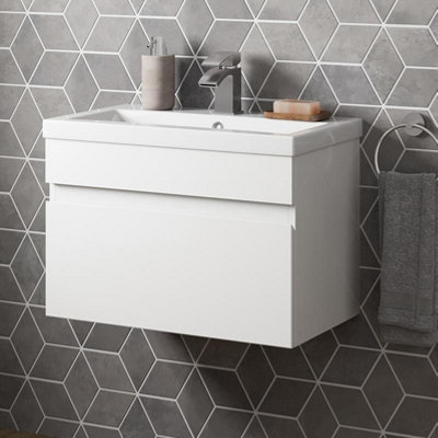 Aurora 600mm Bathroom Vanity Unit Basin Storage Wall Hung Cabinet Furniture White Gloss