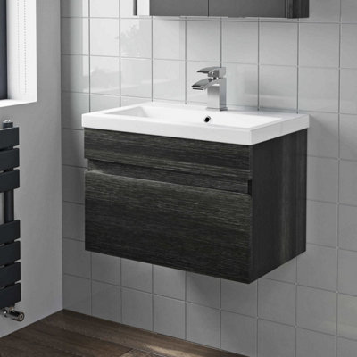 Aurora 600mm Bathroom Vanity Unit Basin Storage Wall Hung Drawer Cabinet Furniture Grey