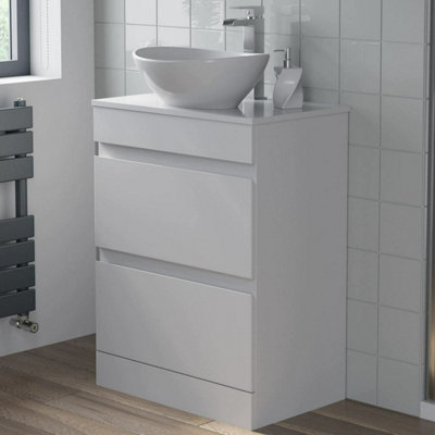 Aurora 600mm Bathroom Vanity Unit Countertop Wash Basin Sink Oval Floor Standing White