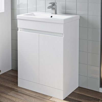Aurora 600mm Freestanding Vanity Unit Basin Sink Bathroom Storage Cabinet Gloss White