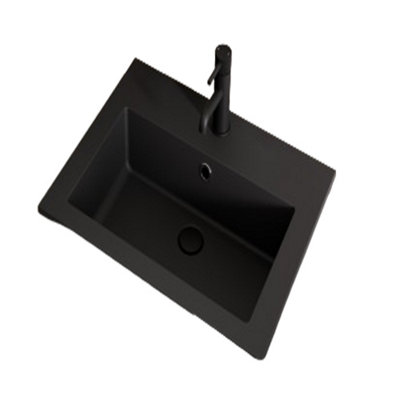 Aurora 610 x 460mm Bathroom Recessed Basin Sink Modern 1 Tap Hole Black Stone Resin