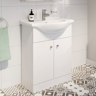Aurora 650mm Bathroom Vanity Unit Basin Sink Floor Standing Storage Cupboard White