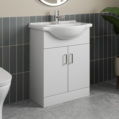 Aurora 650mm Freestanding Bathroom Vanity Unit & Basin Single Tap Hole White Gloss