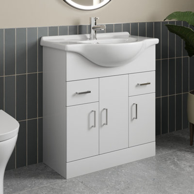Aurora 750mm Freestanding Vanity Unit Basin Sink Bathroom Furniture Storage Gloss White