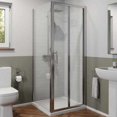 Aurora 760mm x 760mm Bathroom Bi Fold Shower Door Enclosure Side Panel Framed 6mm Glass