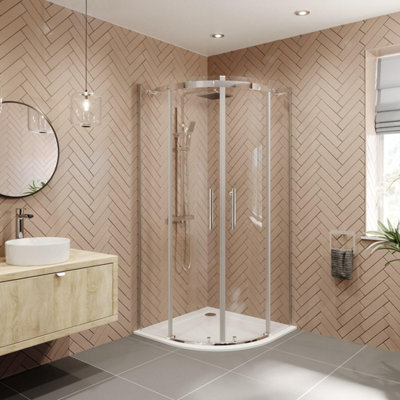 Aurora 800 x 800mm Quadrant Shower Enclosure Frameless Walk In Sliding Door 8mm Glass