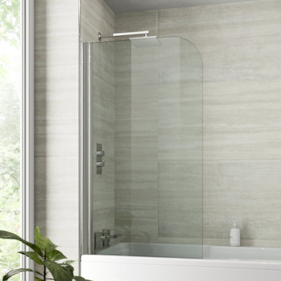 Aurora 800mm Bath Shower Screen Bathroom Curved Pivot Chrome Reversible Frameless Glass