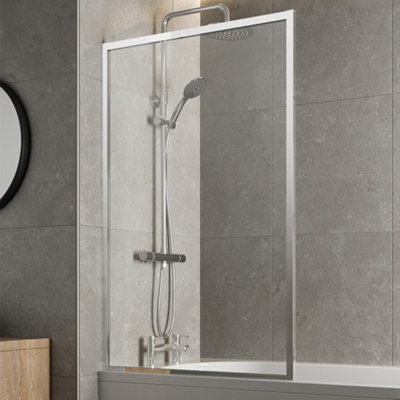 Aurora 800mm Chrome Over Bath Shower Screen Reversible 6mm Safety Glass Square Frame