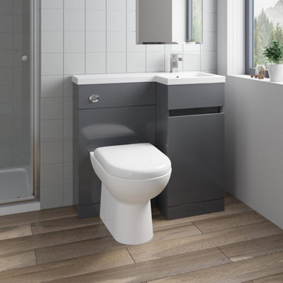 Aurora 900mm Bathroom Vanity Unit Basin Sink Toilet Combined Furniture Right Hand Grey