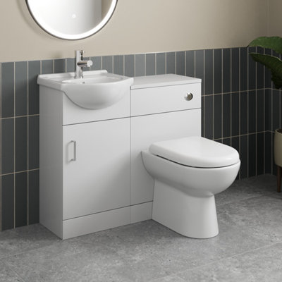 Aurora 950mm Toilet and Bathroom Vanity Unit Combined Basin Sink Furniture Gloss White