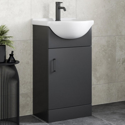 Aurora Alpine Black Freestanding Cloakroom Vanity Unit with Basin - 450mm