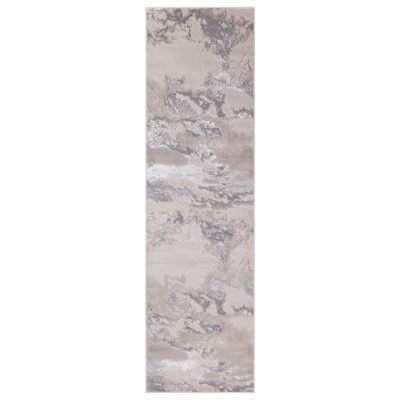 Aurora AU02 Grey Cloud Modern Marble Runner Rug for Hallway - Long 66x240cm