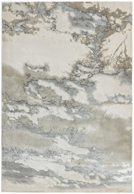 Aurora AU02 Grey Cloud Modern Marble Runner Rug for Hallway - Long 66x240cm