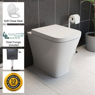 Aurora Back To Wall BTW Toilet Pan Soft Close Seat Concealed Cistern Dual Flush Button