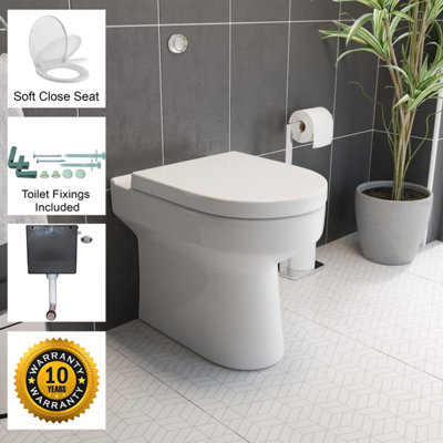 Aurora Back To Wall BTW Toilet Pan WC Soft Close Top Mounted Seat Cistern Flush Button