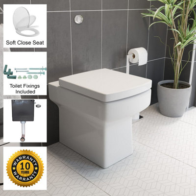 Aurora Back To Wall BTW Toilet WC Pan Square Soft Close Seat Cistern Dual Flush Button