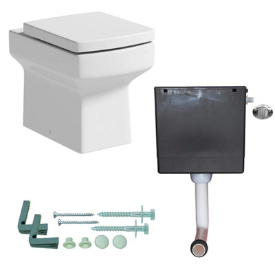 Aurora Back To Wall BTW Toilet WC Pan Square Soft Close Seat Cistern Dual Flush Button