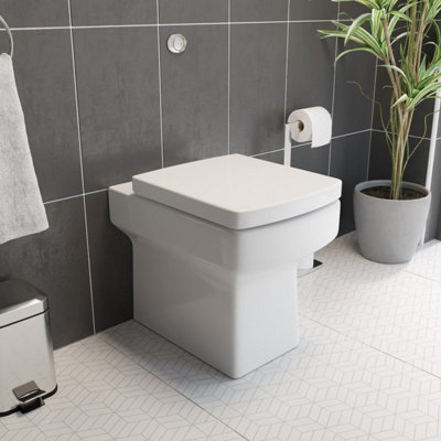 Aurora Back To Wall BTW Toilet WC Pan Square Soft Close Seat Cistern Dual Flush Button