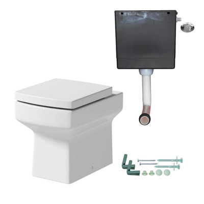 Aurora Back To Wall BTW Toilet WC Pan Square Soft Close Seat Cistern Dual Flush Button