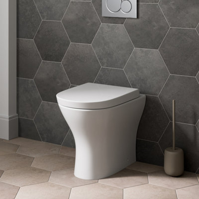 Aurora Back to Wall Toilet BTW Modern Ceramic Pan Soft Close Seat Space Saving White