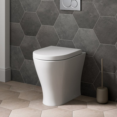 Aurora Back to Wall Toilet BTW Pan Soft Close Seat Space Saving Compact White Ceramic