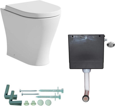 Aurora Back To Wall Toilet BTW WC Pan Soft Close Seat Concealed Cistern Flush Button