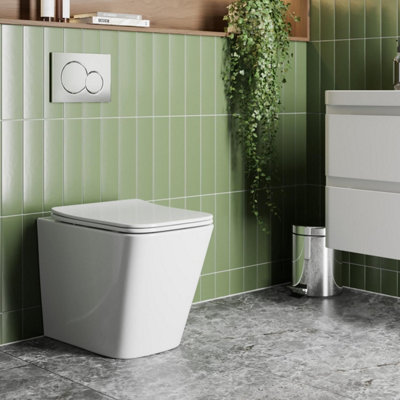 Aurora Back to Wall Toilet Pan Soft Close Seat Gloss White BTW Bathroom Modern