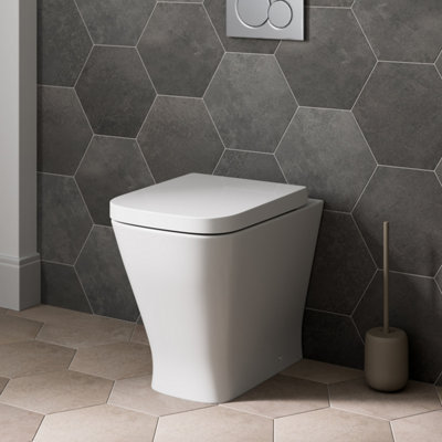 Aurora Back to Wall Toilet Pan Soft Close Toilet Seat White Ceramic Modern Space Saving
