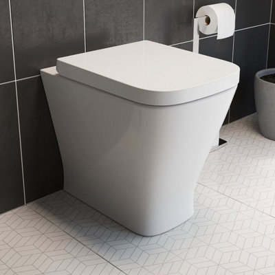Aurora Back to Wall Toilet Pan Soft Close Toilet Seat White Ceramic Modern Space Saving