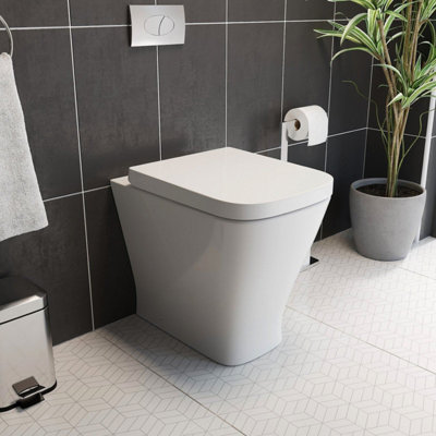Aurora Back to Wall Toilet Pan Soft Close Toilet Seat White Ceramic Modern Space Saving