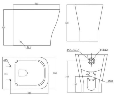 Aurora Back to Wall Toilet Pan Soft Close Toilet Seat White Ceramic Modern Space Saving